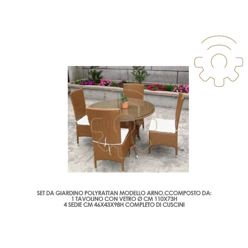 Ensemble de salon de jardin en rotin poly Arno 4 chaises 46x43x98h 1 table basse 110x73h cm mobilier de jardin complet coussins piscine terrasse extÃ©rieure
