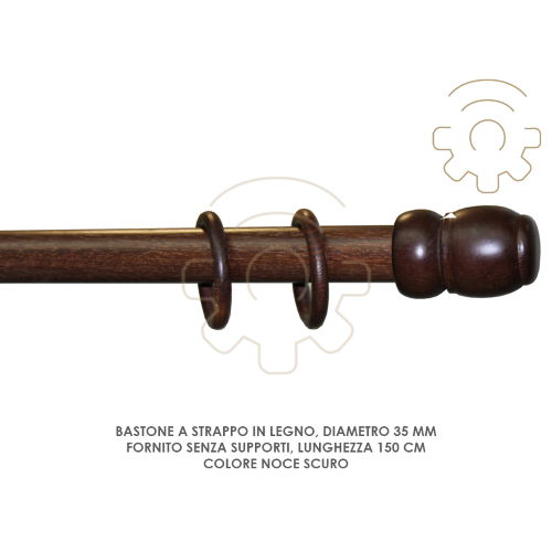 Curtain rod in dark walnut wood? 35 mm length 150 cm without supports