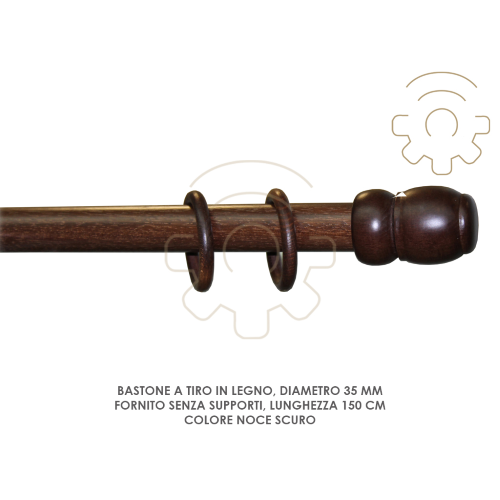 Curtain rod in dark walnut wood? 35 mm length 150 cm without supports