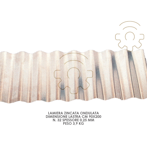 Lamiera zincata ondulata 90 x 200 cm spessore 0,25 mm made in Italy