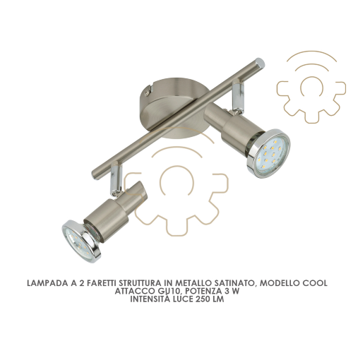 Lampada 2 faretti led Gu10 3W mod Cool struttura metallo satinato 250 lm