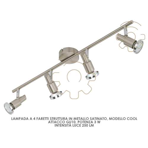 Lampe 4 spots LED Gu10 3W mod Structure cool mÃ©tal satinÃ© 250 lm