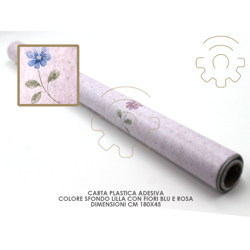 Carta plastica pellicola adesiva sfondo lilla fiori blu e rosa mt 1,80x45 cm per cassetti mobili