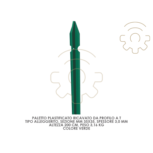 Poste de poste plastificado 200 cm secciÃ³n 35 x 35 mm espesor 0.3 color verde obtenido de perfil en T