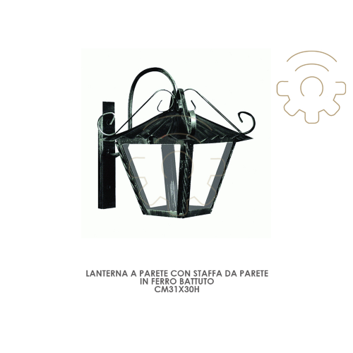 Lantern wall lamp with wall bracket cm31x30h wrought iron exterior