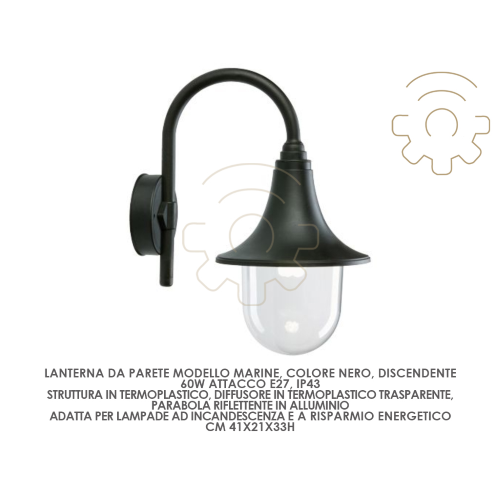 Applique lanterne descendant Marine E27 40W noir extÃ©rieur cm41x22x33