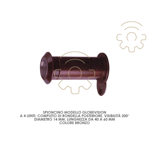 Spioncino bronzo Globe Vision 4 lenti 200° ø 14 mm lunghezza 40 ÷ 60 mm per porte portoni