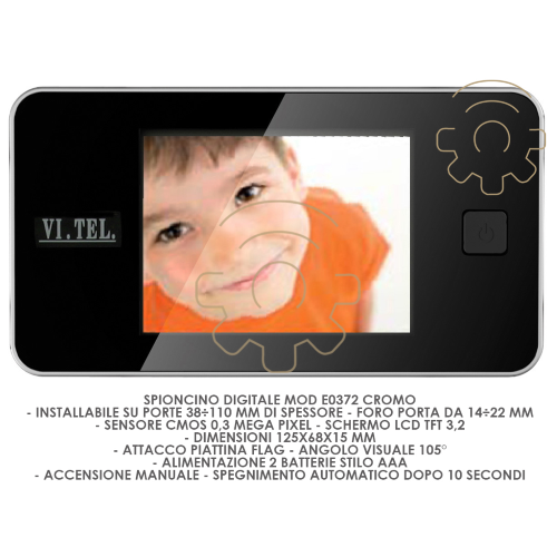 Spioncino digitale E0372 cromo piattina 125x68x15 mm display 3,2" 0,3 megapixel 105° 2 batterie AAA