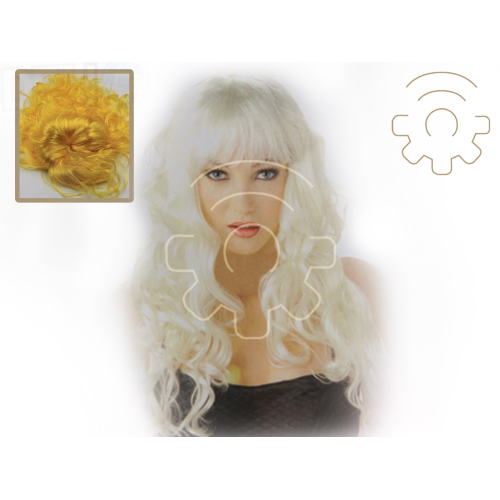 Parrucca capelli lunghi mossi ondulati con frangia colore giallo 120g carnevale halloween festa feste travestimento