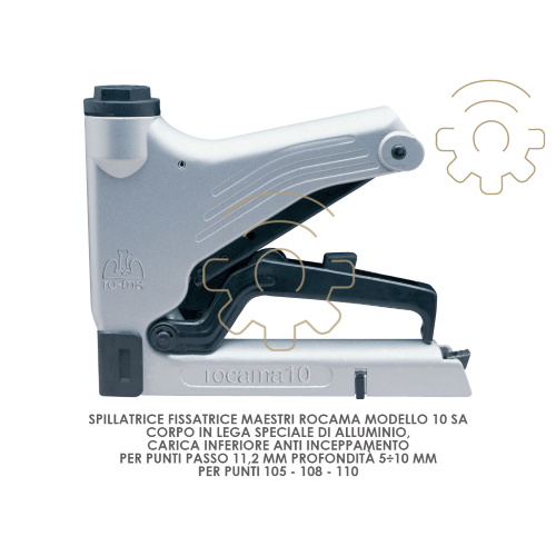 Spillatrice fissatrice Maestri Rocama mod 10 SA  passo punti 11,2 mm prof 5 ÷ 10 mm punti 105 - 108 - 110