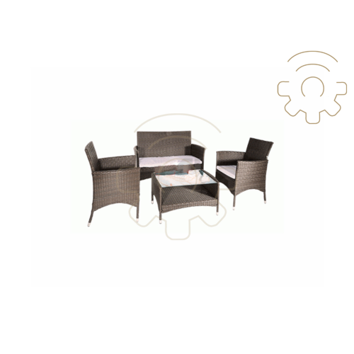Conjunto de muebles de jardÃ­n de polyrattan Menelao mesa rectangular con 2 sillones con reposabrazos y 1 sofÃ¡ de 2 plazas marrÃ³n / crudo?