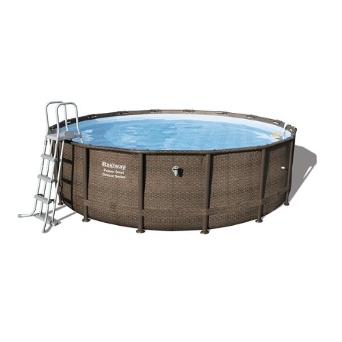 Bestway 56666 piscine avec cadre marron type rotin rond cm 488x122H avec filtre pompe Ã©chelle avec cartouche et tapis