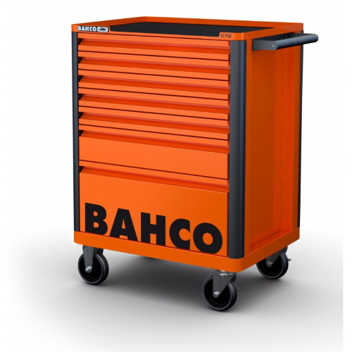 Bahco 1472K7 orange workshop workbench mobile chest of drawers tool trolley with wheels 7 drawers and keys with anti-slip shelf for professional mechanics