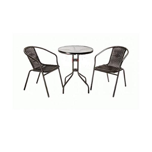 Achille Poly Rattan Garten Lounge mit rundem Tisch und 2 Stühlen ø cm 60x71h
