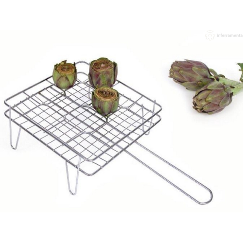 Rack 16 places chromed iron grill for roasting artichokes 27x27 cm barbecue picnic