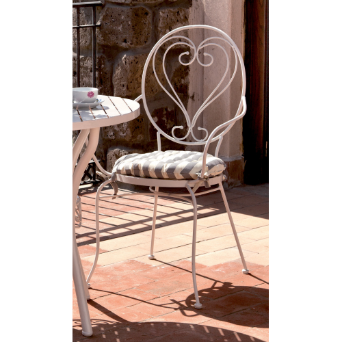 poltrona sedia naomi in acciaio verniciato bianco ferro battuto con cuscino