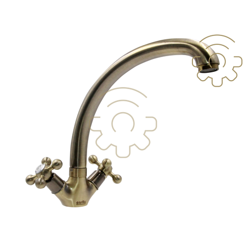 Easily miscelatore Roma rubinetto per cucina doppia maniglia a croce bronzato canna curva con accessori di installazione