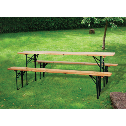 Brasserie ensemble plateau de table en acier et bancs en bois pliants jardin extérieur de pique-nique