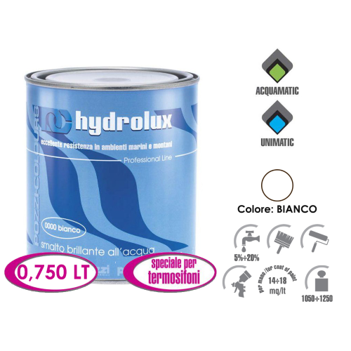 Pozzi Hydrolux 750 ml glossy white water-based enamel for radiators odorless acrylic satin wood iron wall