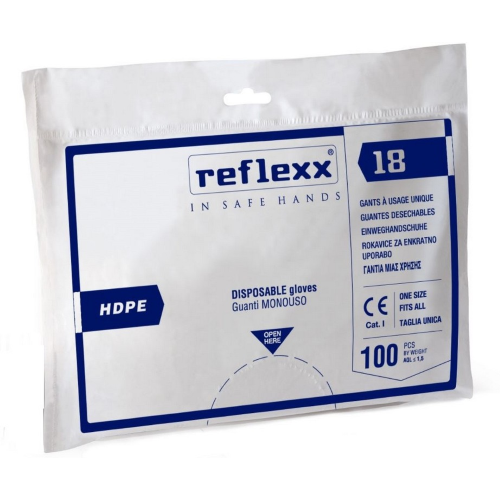 Gants Reflexx R18 100 en polyÃ©thylÃ¨ne haute densitÃ© PEHD ambidextre jetable sans poudre, taille unique