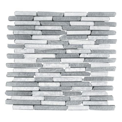 30x30 cm mosaic tile in natural gray stone with strips for two-tone interior and exterior cladding