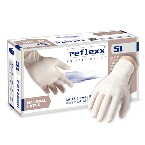Reflexx R51 100 guanti  in lattice bianco con polvere monouso per medici dentisti estetisti pulizie