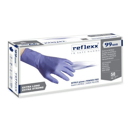 Reflexx R99 50 guanti in nitrile blu senza polvere extra lungo 5,80 gr resistenti