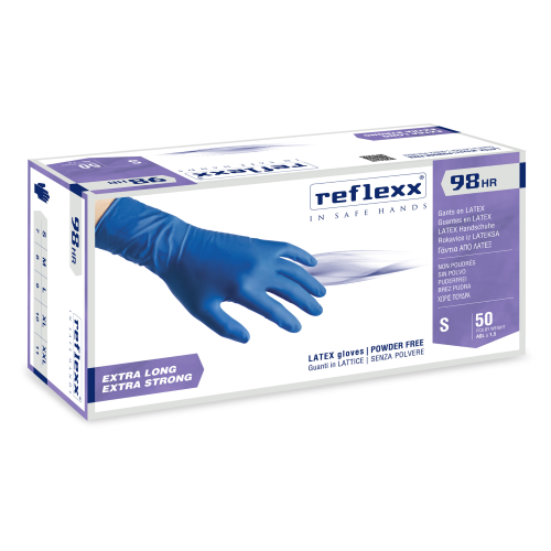 Reflexx R98 cf 50 guanti Hi-Risk blu in lattice senza polvere gr 18.5 extra strong