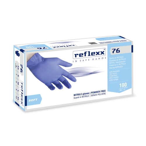 Reflexx R76 conf 100 guanti in nitrile blu soft senza polvere per cosmetica medicali pulizie 
