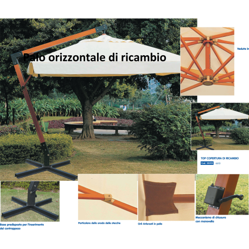 Palo orizzontale di ricambio in legno 200 cm 9x9 cm per ombrellone decentrato Maxima 3x4 mt