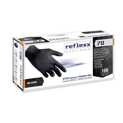 Reflexx R78 conf 100 guanti in nitrile neri senza polvere per estetisti tatuatori parrucchieri