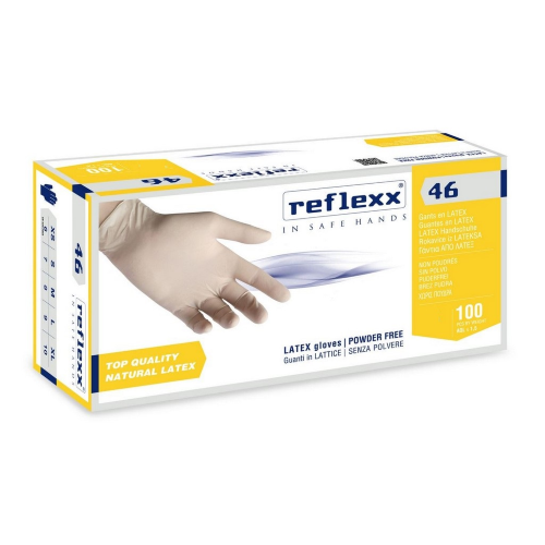Reflexx R46 100 guanti in lattice bianco senza polvere monouso 5,70 gr per uso medicale industria leggera cosmesi 
