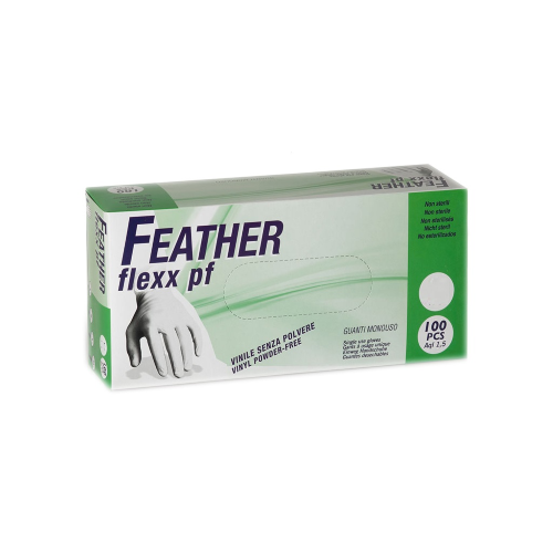 Gants Feather Flexx PF 100 en vinyle transparent sans poudre jetables pour nettoyage esthétique sans latex