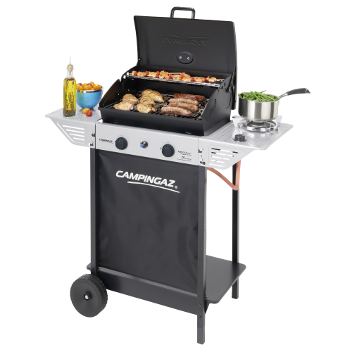Rocky xpert100LS lava stone barbecue in steel with grill and side burner piezo electric ignition