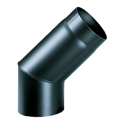 45° elbow for flues Ø 12 cm thickness 2 mm in black aluminized steel max. operating temperature 400° for internal use