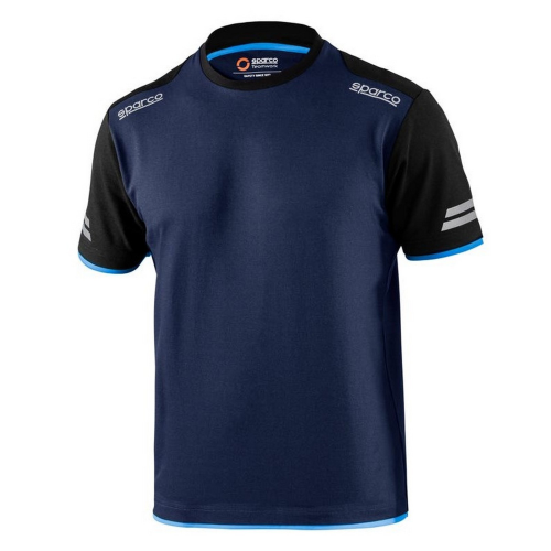 Sparco t-shirt tech Tucson TG L blu marine/azzurro mezze maniche effetto piquè con strisce riflettenti spalle rinforzate e logo maglia in cotone e poliestere