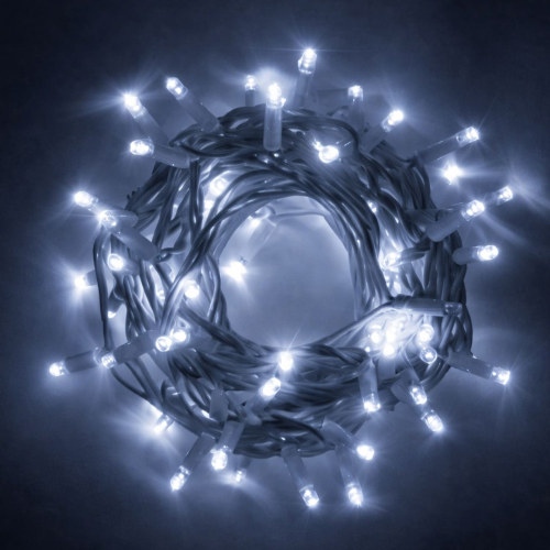 Wisdom stringa catena 10 metri serie 100 luci di Natale a MaxiLED Bianco Ghiaccio con Flash Bianco Ghiaccio per uso esterno ed interno professionale