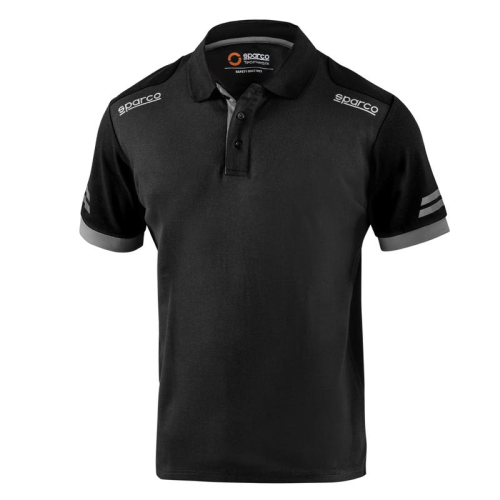 Sparco Toledo tech polo shirt in cotton and polyester Black/Dark Grey Size M with high visibility reflective stripes on the sleeve
